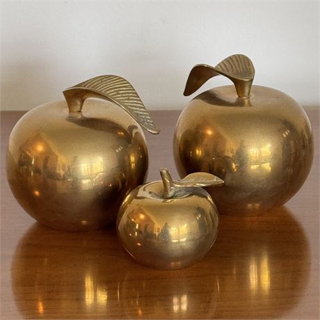 Brass Apple Paperweights and Bell - Approx. 4"