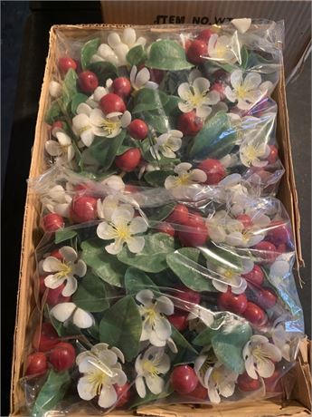 Artificial Cherry Blossoms & Berries Decorative Flower Bunches - 7 Boxes Total