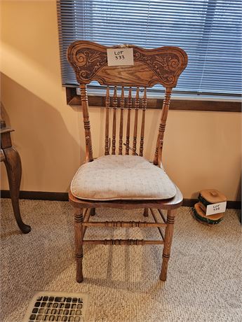 Oak Side Chair with Scroll Carved Back