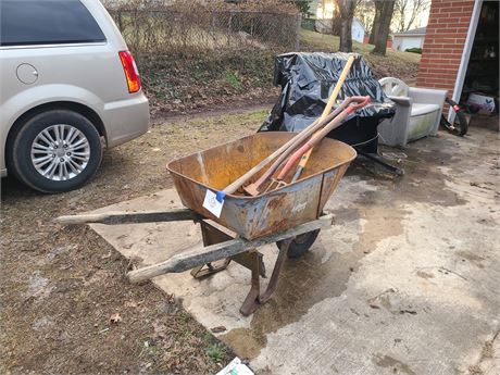 Wheel Barrow with Shovel / Hatchet & More