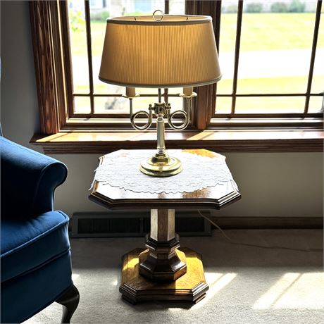 Wood Side Table and Alsy Table Lamp