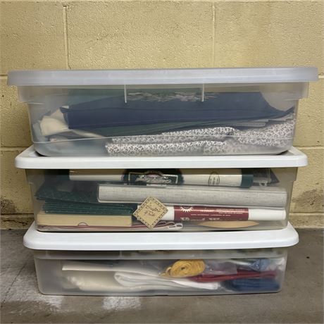 3 Storage Totes w/ Ready Made Crafts, Needlework, Fabric and More