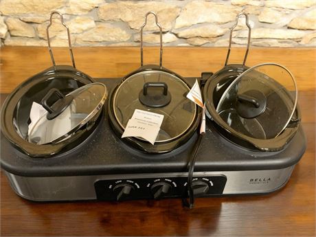Bella Essentials Triple Slow Cooker Buffet Server W/3 Independent Cookers W/Lids