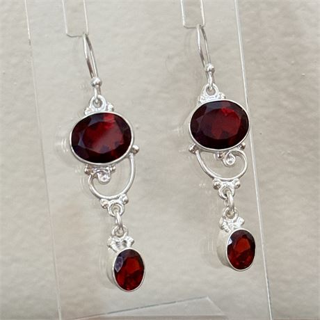 New Sterling Silver & Lab-Created Ruby Dangle Earrings