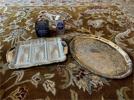 Oneida Relish Tray with 3 Crystal Dish Set and Sheffield Platter