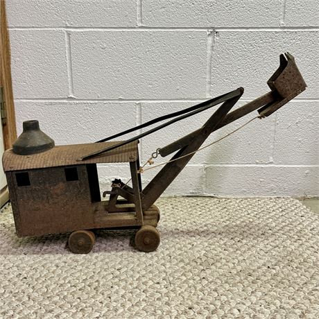 Old Pressed Steel Steam Shovel Toy