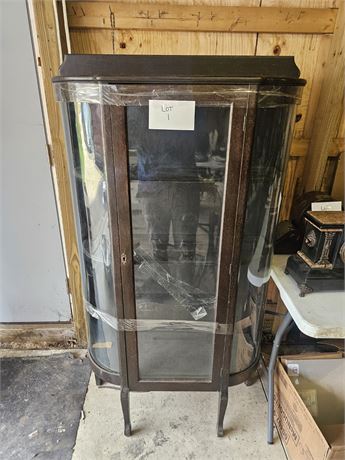 Antique Footed Convex Glass Curio Cabinet
