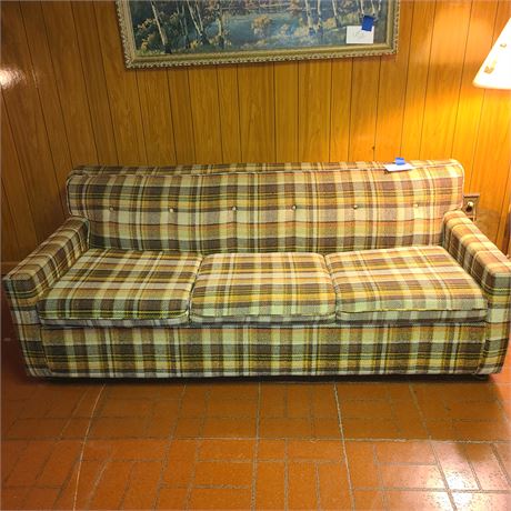 Brown Orange & Yellow Plaid Sleeper Sofa