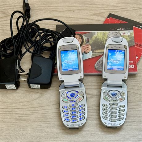 Pair of LG VX5200 Flip Phones w/ Chargers and Manual