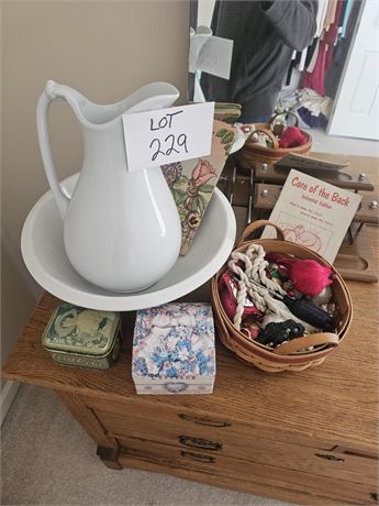 Meakin Irontstone Pitcher & Basin, Longaberger Basket & More