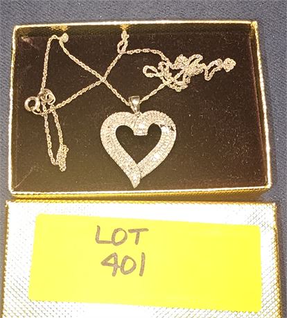 Sterling CZ Heart & 16" Necklace 0.16 ozt