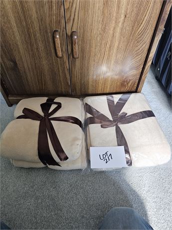 Two Matching Tan Soft Throw Blankets