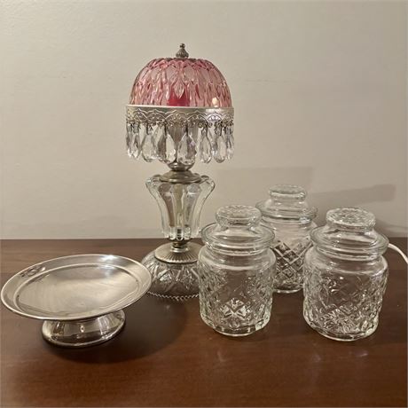 Decorative Bundle w/ 10" Boudoir Lamp, Apothecary Jars and Trinket Dish