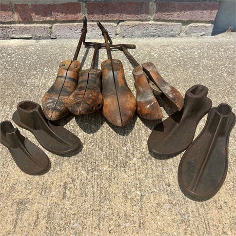 Antique Cast Iron Shoe Forms and Old Wooden Shoe Stretchers