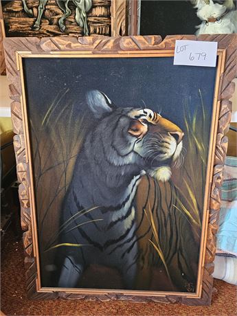 Signed Black Velvet Tiger Picture