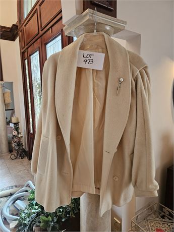 Vintage Ladies Ivory Wool Blend Coat – Size Large