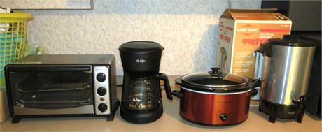 Small Kitchen Appliances: Toaster Oven, Coffee Maker, Crock Pot, Party Perk