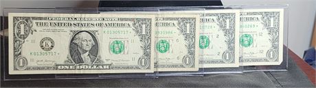 (4) Star Note $1.00 Bills