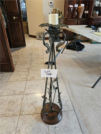 Ornate Metal and Wood Base Candle Holder