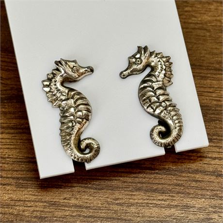 Vintage Sterling Silver 925 Seahorse Screw Back Earrings