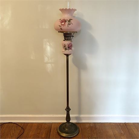 Beautiful Brass & Hand Painted Glass Floor Lamp