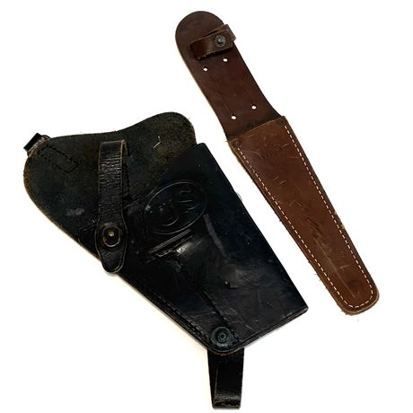 WW2 Era US Navy Leather Gun Pistol Shoulder Holster & SCARCE M5 Knife Sheath