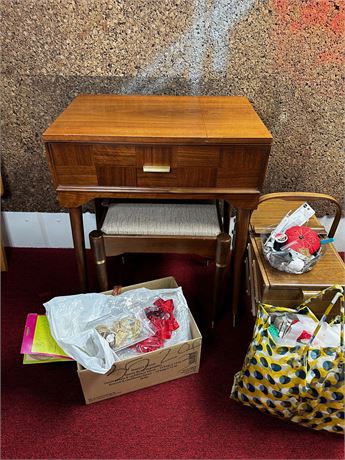 Singer Sewing Table and A lot of Sewing Notions