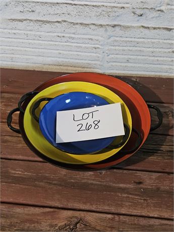 Vintage Enamel Primary‑Color Serving Bowls, Largest 10" Diam