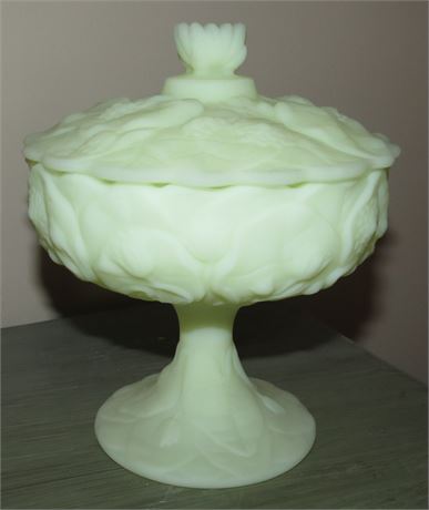 Vintage Fenton Water Lily Satin Custard Uranium Candy Dish