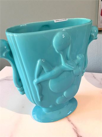 Blue Pacific Pottery 4600 Art Deco Vase W/Nude 15.5 Inches Tall