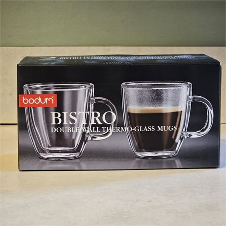 *NIB* BODUM Brand~5 fl. oz. Bistro Double Wall Thermo Glass Mug Set of 2