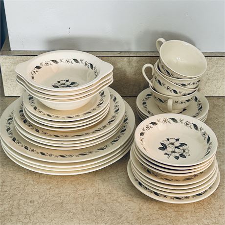 Early Steubenville Dogwood Ivory & Green Dishes - 8 Pc. Service for 4