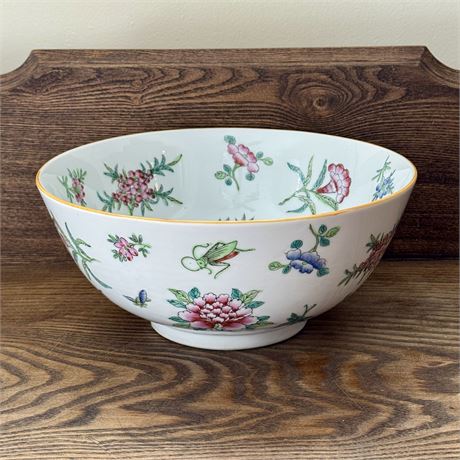 Vintage Japanese Porcelain Ware Lotus & Cricket Motif Footed Console Bowl