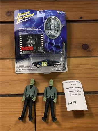 Johnny Lightning Die-Cast Car W/Frankenstein's Monster & 2 Frankenstein Figures