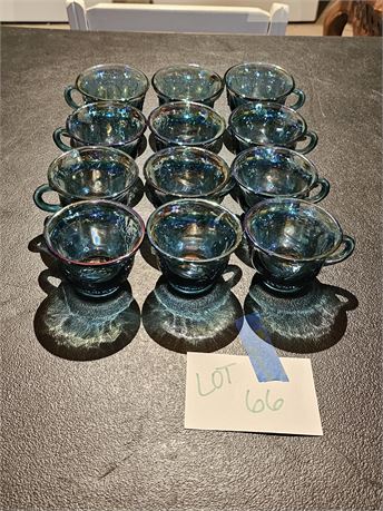 Indiana Blue Carnival Glass Grape & Leaf Punch Bowl Glasses