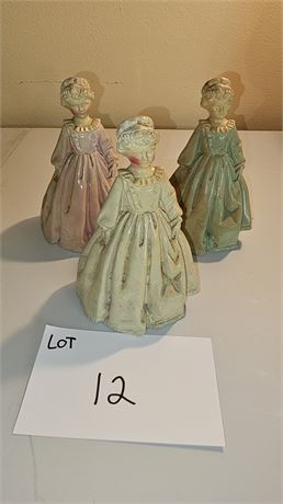 Vintage Chalkware Young Colonial Girls Figurines