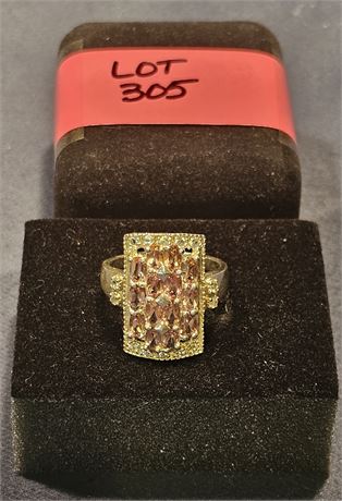 Sterling 925 Pink Ice Cocktail Ring Sz 10.5