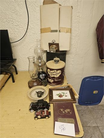 Mixed Decor- Oil Lamps, Art, Crock Bowl & More