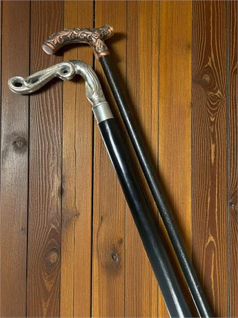 Victorian-Style Bridges Walking Cane Stick W/Ornately Carved Metal Handle
