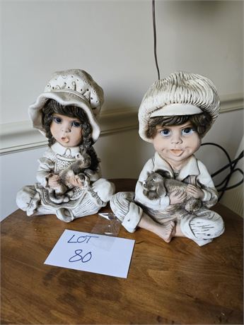 Vintage Mexico Boy/Girl Plaster Figurines
