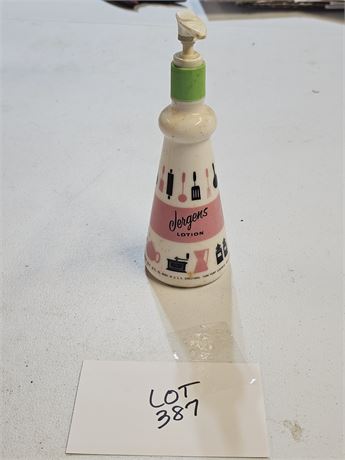 Vintage 60's Glass Pink Black & White Jergens Lotion Pump Bottle