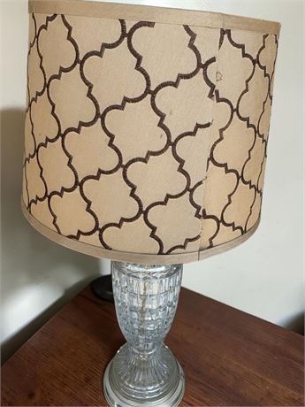 Vintage Textured Glass Table Lamp W/Geometric Print Lamp Shade