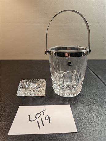 d'Arques Crystal "Roadway" Ice Bucket with 1/10th 10K Emblem & Crystal Ashtray