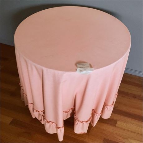 Round Wood Decorator Table W/Pink Cover