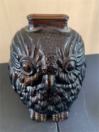 Vintage Libbey Dark Amber/Brown Libbey Glass Owl Coin Bank