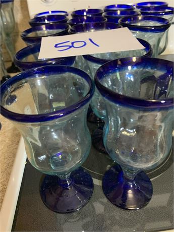 Hand Blown Blue Goblets From Mexico