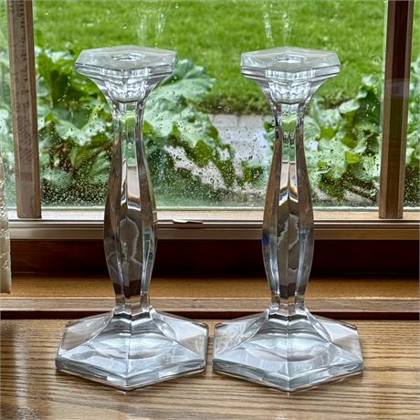 Antique Heisey Patrician Crystal Candlestick Holders - 9"T
