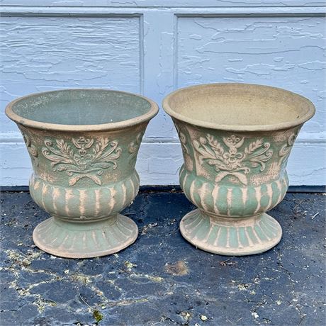 Pair of Ceramic French Style Planter Urns - 12" x 12.25"