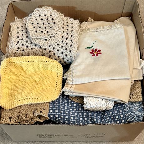 Box Filled with Vintage Kitchen and Dining Linens