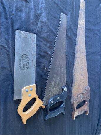 Metal Handsaw Tools With Wood Handles Lot Of 3 Corsair Disston